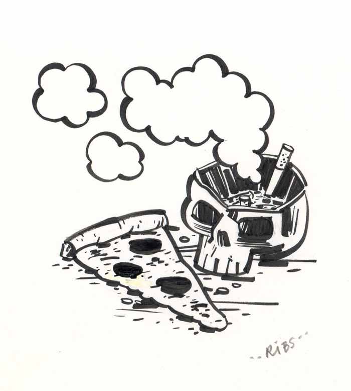 "Pizza/Cigarette/Skull" is copyright ©2008 by Steven Weissman.  All rights reserved.  Reproduction prohibited.