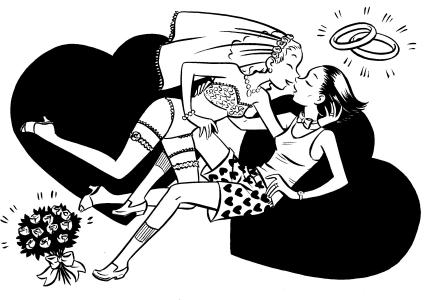 "Lesbian Marriage: illustration" is copyright ©2008 by Colleen Coover.  All rights reserved.  Reproduction prohibited.