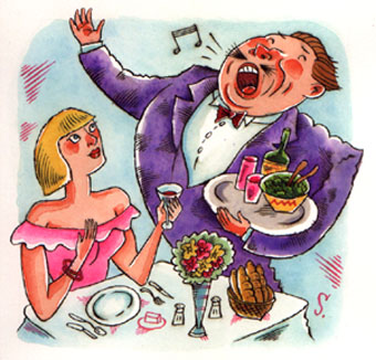 "Illustration - Singing Waiter" is copyright ©2008 by Richard Sala.  All rights reserved.  Reproduction prohibited.