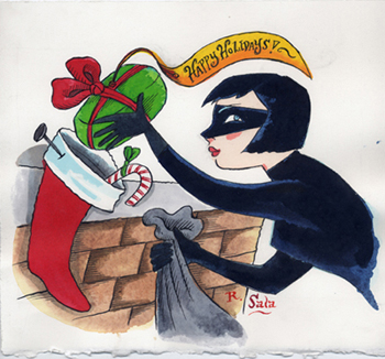 "Cat Burglar Christmas Card Art" is copyright ©2008 by Richard Sala.  All rights reserved.  Reproduction prohibited.