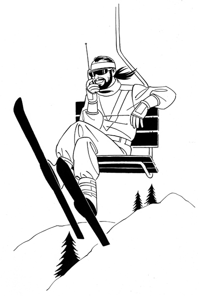 "Groovy Dude Skiing" is copyright ©2008 by Jaime Hernandez.  All rights reserved.  Reproduction prohibited.