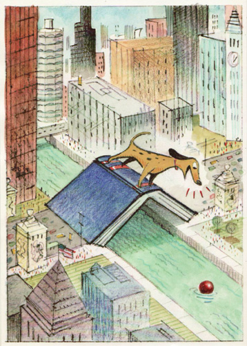 "Color Chicago River/Dog Sketch" is copyright ©2008 by Bob Staake.  All rights reserved.  Reproduction prohibited.
