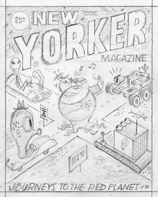 "New Yorker - Pulpish "Journeys" Cover Sk" is copyright ©2008 by Bob Staake.  All rights reserved.  Reproduction prohibited.