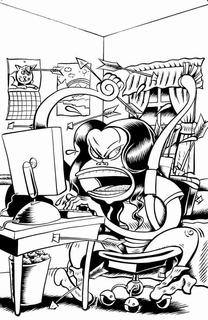 "The Guild Cover" is copyright ©2008 by Peter Bagge.  All rights reserved.  Reproduction prohibited.