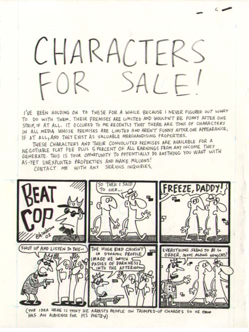 "Characters for sale, page 1" is copyright ©2008 by Sam Henderson.  All rights reserved.  Reproduction prohibited.