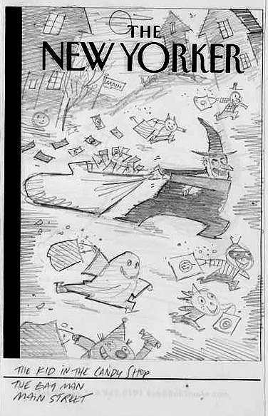 "New Yorker Cover Sketch (Wall Street Halloween)" is copyright ©2008 by Bob Staake.  All rights reserved.  Reproduction prohibited.