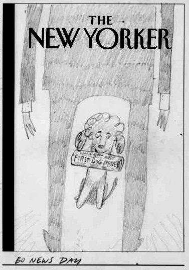 "New Yorker Cover Sketch - (Bo News Day)" is copyright ©2008 by Bob Staake.  All rights reserved.  Reproduction prohibited.