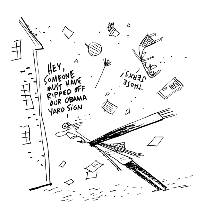 "Cape Cod Chronicle Cartoon - Obama Jerks" is copyright ©2008 by Bob Staake.  All rights reserved.  Reproduction prohibited.