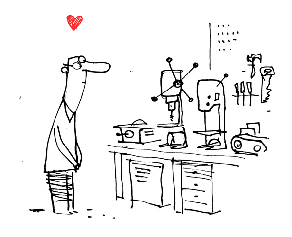 "Man Staring Lovingly At His Power Tools" is copyright ©2008 by Bob Staake.  All rights reserved.  Reproduction prohibited.