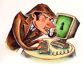 "Watercolor - Computer Sleuth" is copyright ©2008 by Richard Sala.  All rights reserved.  Reproduction prohibited.