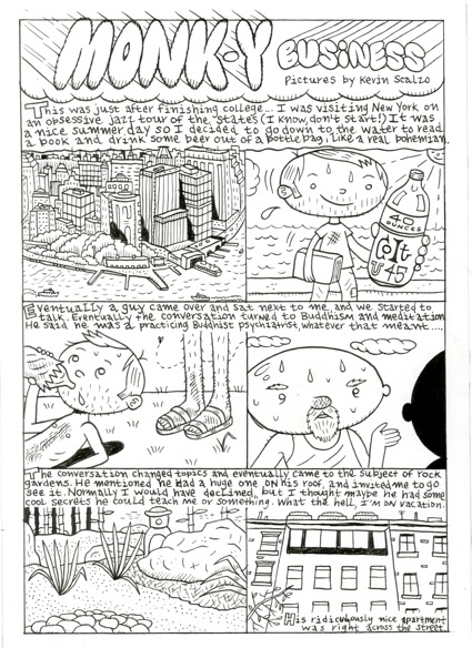 "Monk-y Business comic pg. 1" is copyright ©2008 by Kevin Scalzo.  All rights reserved.  Reproduction prohibited.