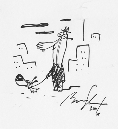 "Personal Doodle - Man With Dog (Pen and Ink)" is copyright ©2008 by Bob Staake.  All rights reserved.  Reproduction prohibited.
