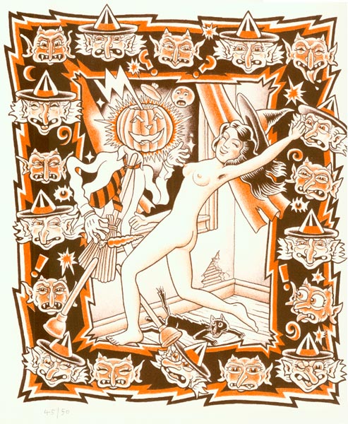 "'Halloween' lithograph" is copyright ©2008 by Kim Deitch.  All rights reserved.  Reproduction prohibited.