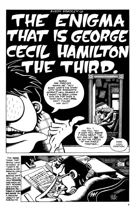 "Enigma/George Pg 1" is copyright ©2008 by Peter Bagge.  All rights reserved.  Reproduction prohibited.