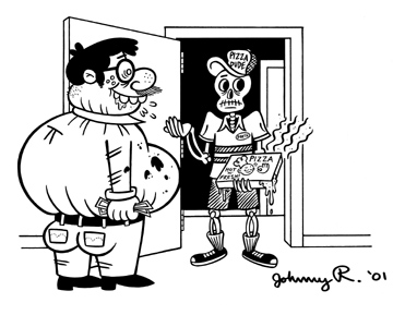 "Stranger Illo - Death Pizza" is copyright &copy;2008 by Johnny Ryan.  All rights reserved.  Reproduction prohibited.