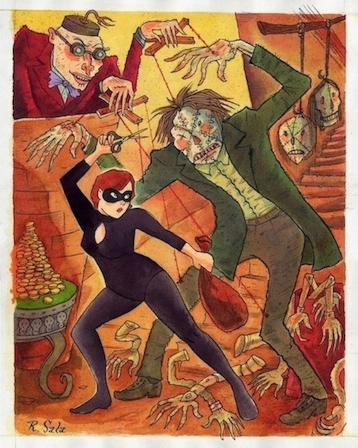 "CAT BURGLAR X - The Puppet Master's Gold" is copyright ©2008 by Richard Sala.  All rights reserved.  Reproduction prohibited.