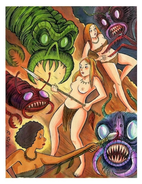 "Cave Girls of the Lost World - Giant Bugs!" is copyright ©2008 by Richard Sala.  All rights reserved.  Reproduction prohibited.