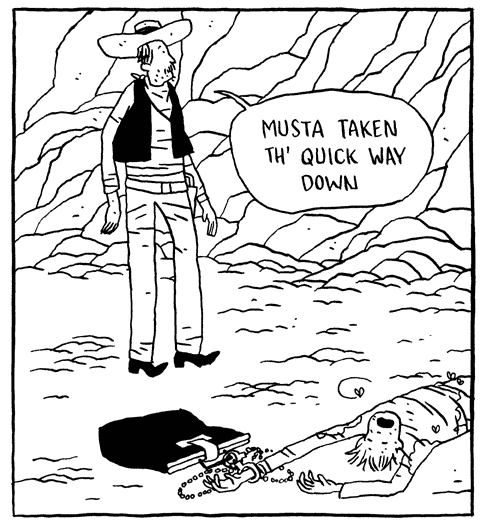 "musta taken th' quick way down" is copyright ©2008 by Jordan Crane.  All rights reserved.  Reproduction prohibited.