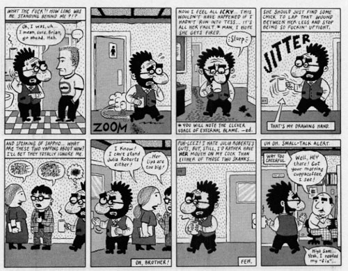 "SCHIZO # 3, page 7 (top half)" is copyright &copy;2008 by Ivan Brunetti.  All rights reserved.  Reproduction prohibited.