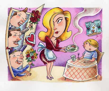 "Mom's Boyfriends (Illustration for Details Magazi)" is copyright ©2008 by Richard Sala.  All rights reserved.  Reproduction prohibited.