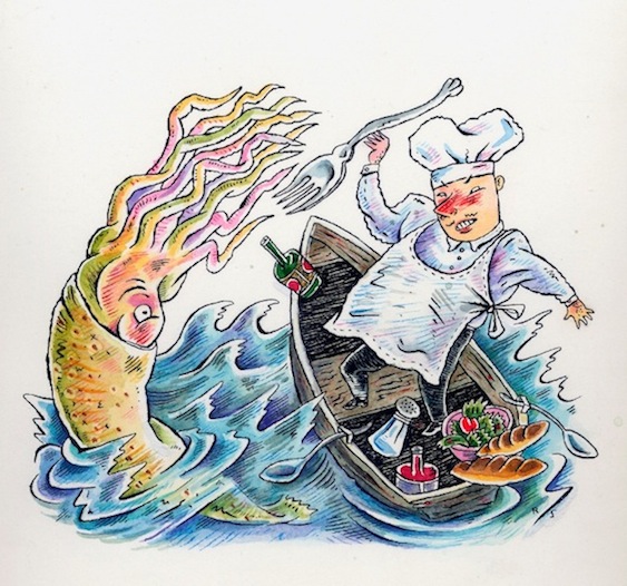 "Squid vs Chef" is copyright ©2008 by Richard Sala.  All rights reserved.  Reproduction prohibited.