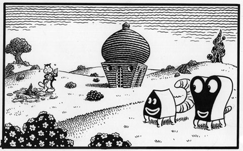 "PANEL from THE LUTE STRING #1" is copyright ©2008 by Jim Woodring.  All rights reserved.  Reproduction prohibited.