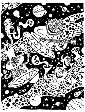 "Cool and Strange Music - Space Music illo" is copyright &copy;2008 by Johnny Ryan.  All rights reserved.  Reproduction prohibited.