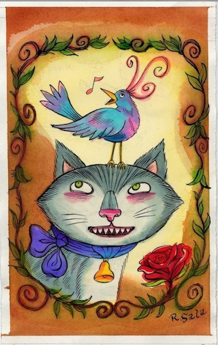 "Cat and Bird Watercolor" is copyright ©2008 by Richard Sala.  All rights reserved.  Reproduction prohibited.