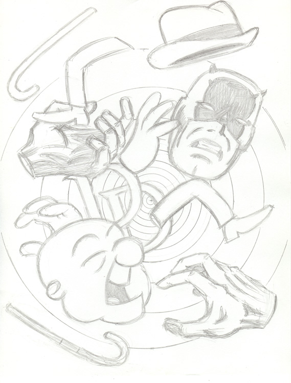 "CARTOON JUMBLE PENCIL  -DAREDEVIL & MR. MAGOO" is copyright ©2008 by Jeremy Eaton.  All rights reserved.  Reproduction prohibited.