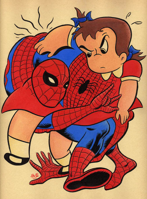 "***CARTOON JUMBLE- L. AUDREY & SPIDERMAN" is copyright ©2008 by Jeremy Eaton.  All rights reserved.  Reproduction prohibited.