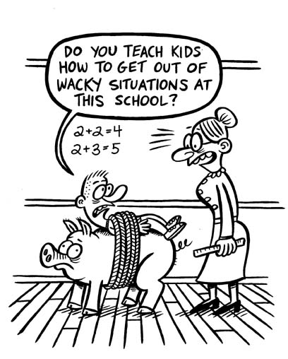 "Nickelodeon Gag #23- Kid Tied To A Pig" is copyright &copy;2008 by Johnny Ryan.  All rights reserved.  Reproduction prohibited.
