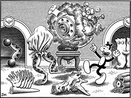 "FRANK GETS THE JOKE" is copyright ©2008 by Jim Woodring.  All rights reserved.  Reproduction prohibited.