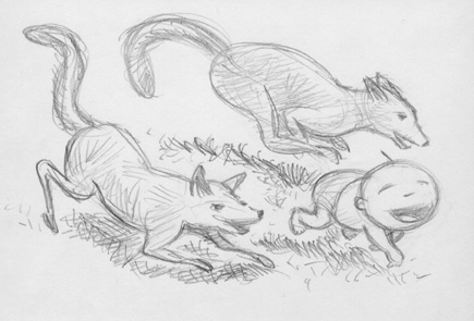 "BABY BOY AND WOLVES SKETCH" is copyright ©2008 by Jeremy Eaton.  All rights reserved.  Reproduction prohibited.