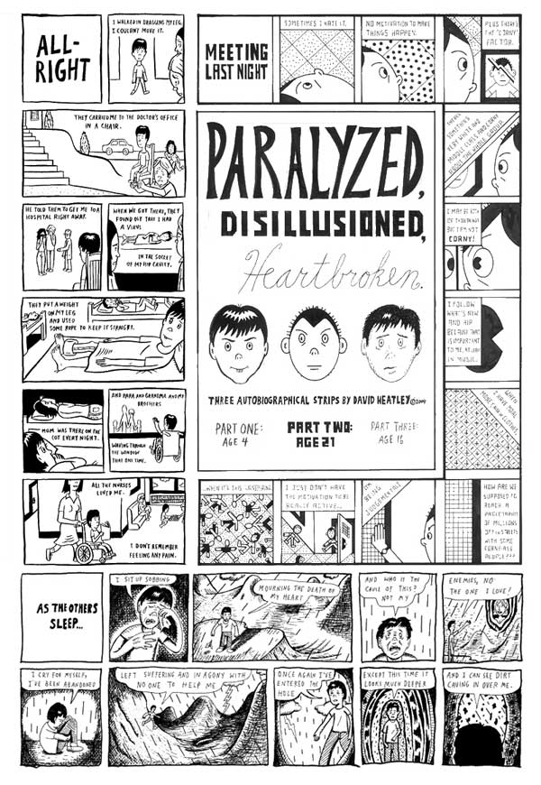 "Paralyzed, Disillusioned, Heartbroken - Ouch comic" is copyright ©2008 by David Heatley.  All rights reserved.  Reproduction prohibited.