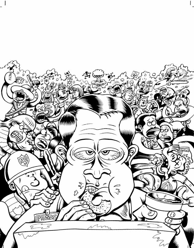 "Everybody is Stupid HC Cover" is copyright ©2008 by Peter Bagge.  All rights reserved.  Reproduction prohibited.