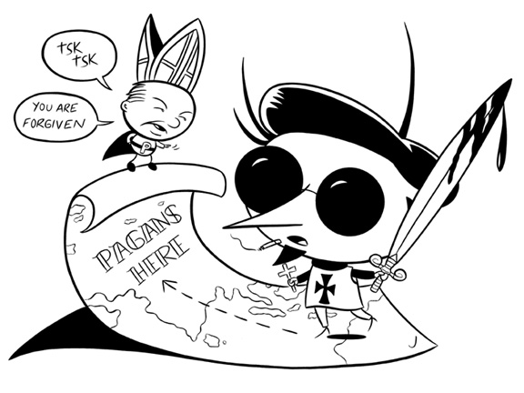 "SUPERPOPE MEETS HIP CRUSADER" is copyright ©2008 by Jeremy Eaton.  All rights reserved.  Reproduction prohibited.