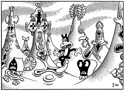 "SKUUVUUNUUM SANE" is copyright ©2008 by Jim Woodring.  All rights reserved.  Reproduction prohibited.